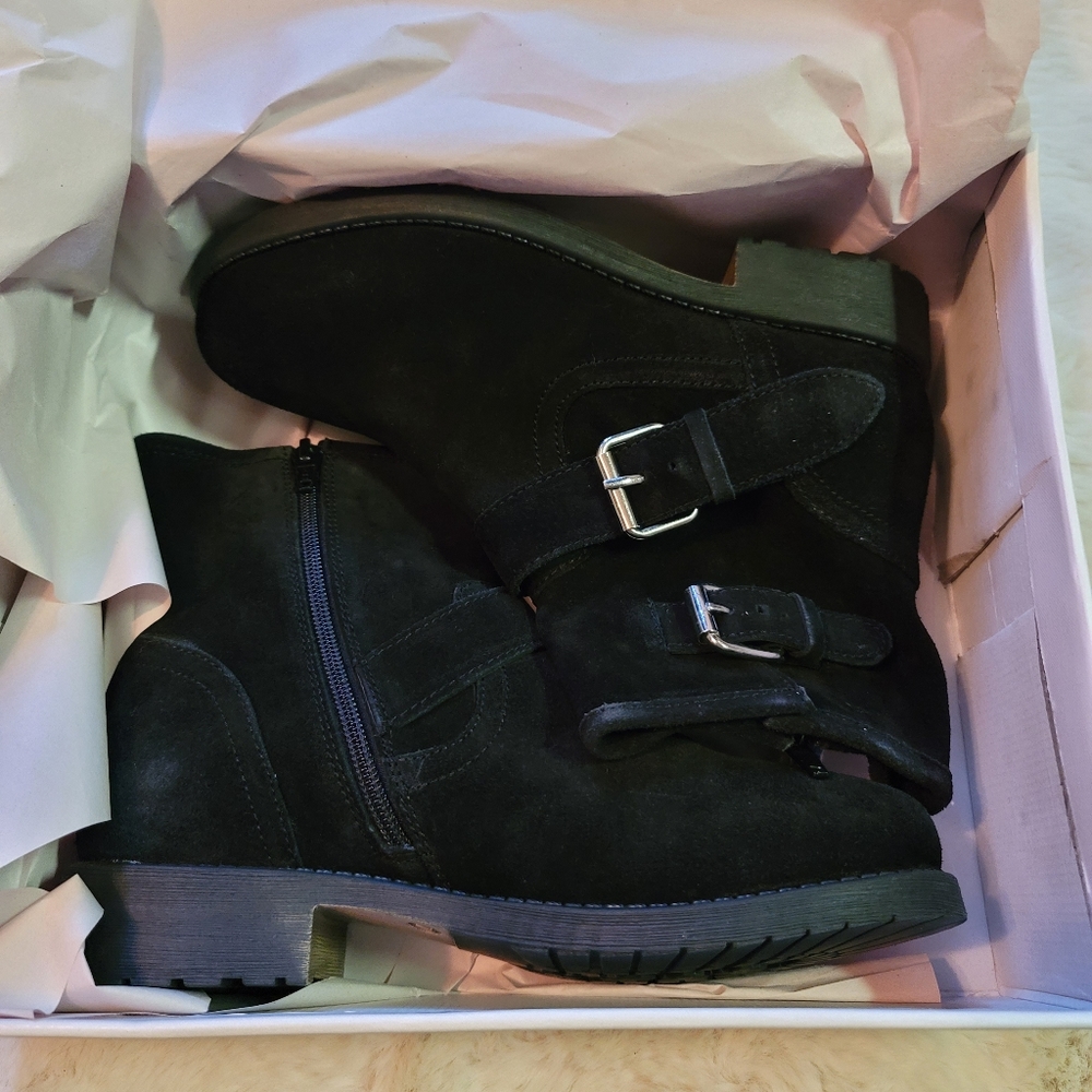 Steve madden alick black leather suede motorcycle boots sz 7 - Picture 8 of 9